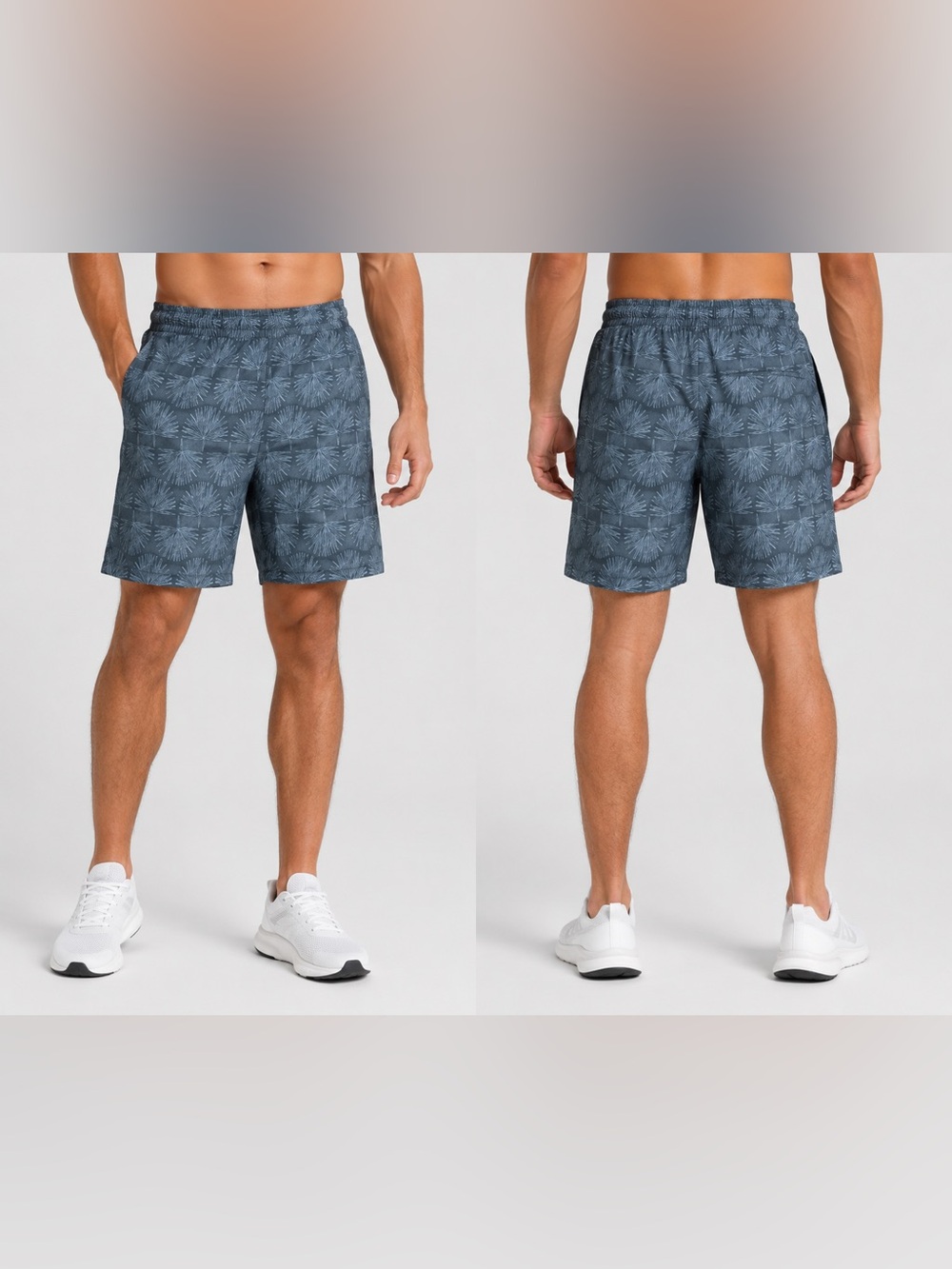 All In Motion Men’s Palm Print Hybrid Athletic Shorts Gray Blue NWT Size L